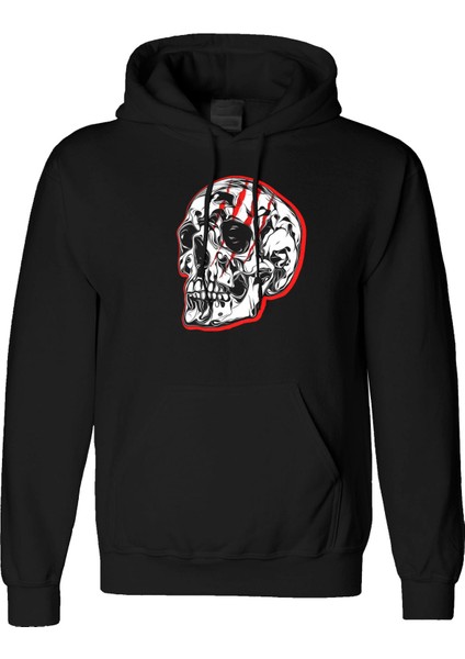 Skull Striped Tasarım Dijital Baskılı 3 Iplik Şardonlu Unisex Kapüşonlu Hoodie Sweatshirt