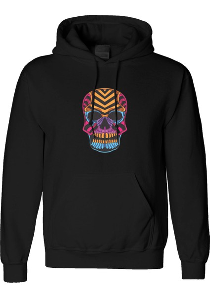 Skull Africa Tasarım Dijital Baskılı 3 Iplik Şardonlu Unisex Kapüşonlu Hoodie Sweatshirt
