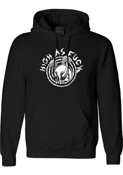 High As A Fck Tasarım Dijital Baskılı 3 Iplik Şardonlu Unisex Kapüşonlu Hoodie Sweatshirt