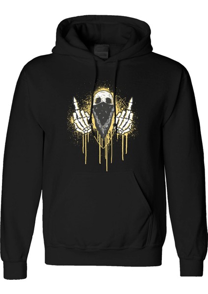 Cool Skull Rap Tasarım Dijital Baskılı 3 Iplik Şardonlu Unisex Kapüşonlu Hoodie Sweatshirt