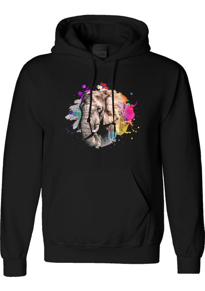 Fil Elephant Tasarım Dijital Baskılı 3 Iplik Şardonlu Unisex Kapüşonlu Hoodie Sweatshirt