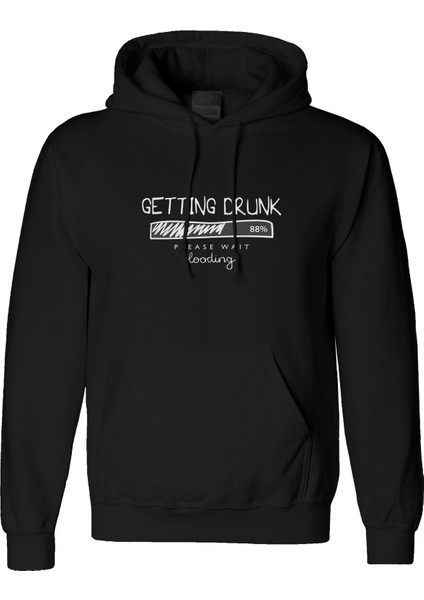 Getting Drunk Tasarım Dijital Baskılı 3 Iplik Şardonlu Unisex Kapüşonlu Hoodie Sweatshirt