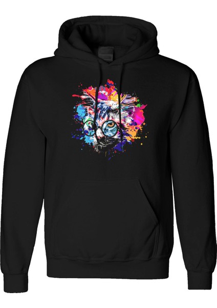 Acid Cat Tasarım Dijital Baskılı 3 Iplik Şardonlu Unisex Kapüşonlu Hoodie Sweatshirt