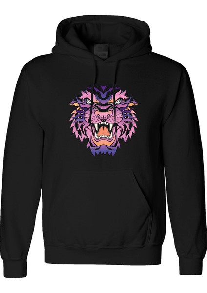 Kaplan Mor Tasarım Dijital Baskılı 3 Iplik Şardonlu Unisex Kapüşonlu Hoodie Sweatshirt