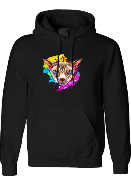 Angry Sfenks Tasarım Dijital Baskılı 3 Iplik Şardonlu Unisex Kapüşonlu Hoodie Sweatshirt