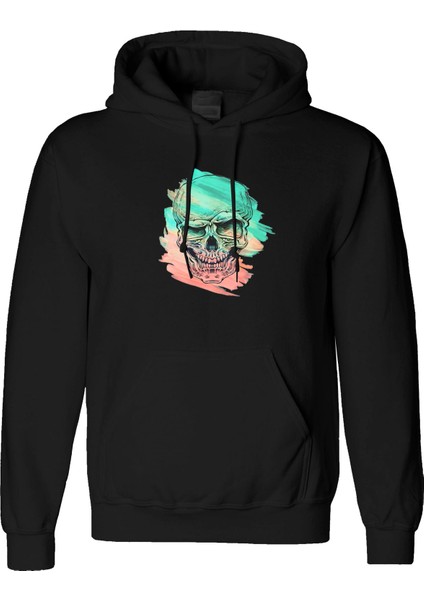 Skull Green Tasarım Dijital Baskılı 3 Iplik Şardonlu Unisex Kapüşonlu Hoodie Sweatshirt