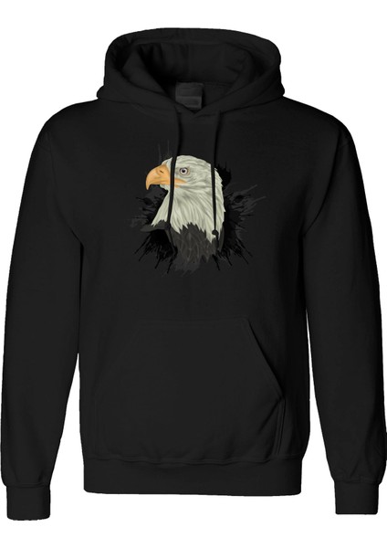 Bald Eagle Tasarım Dijital Baskılı 3 Iplik Şardonlu Unisex Kapüşonlu Hoodie Sweatshirt