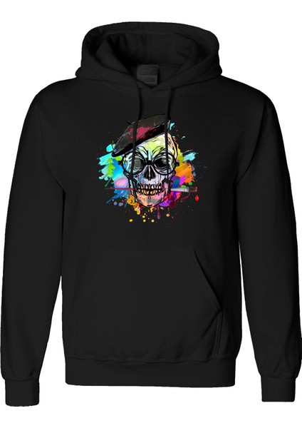 Skull Artist Tasarım Dijital Baskılı 3 Iplik Şardonlu Unisex Kapüşonlu Hoodie Sweatshirt