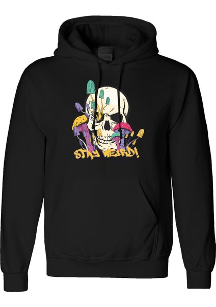 Stay Weird Tasarım Dijital Baskılı 3 Iplik Şardonlu Unisex Kapüşonlu Hoodie Sweatshirt