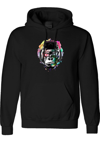 Tacid Orangutan Tasarım Dijital Baskılı 3 Iplik Şardonlu Unisex Kapüşonlu Hoodie Sweatshirt