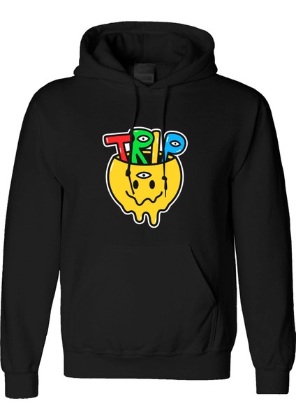 Smile Trip Tasarım Dijital Baskılı 3 Iplik Şardonlu Unisex Kapüşonlu Hoodie Sweatshirt