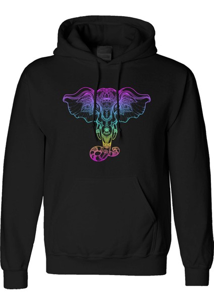 Color Elephant Tasarım Dijital Baskılı 3 Iplik Şardonlu Unisex Kapüşonlu Hoodie Sweatshirt