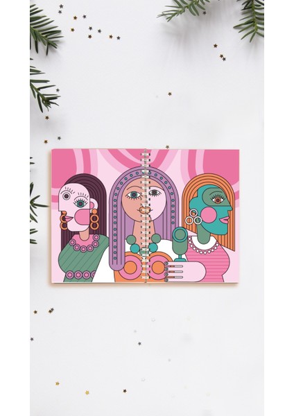 Geometrik Kadın Defter Spiralli A5 96 Yaprak Çizgisiz Defter