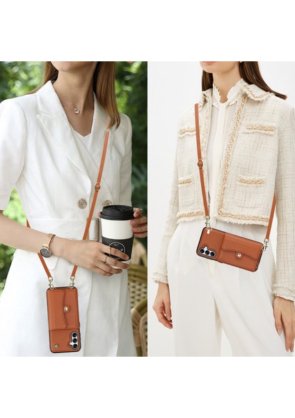 Samsung Galaxy S24+ Kart Yuvaları Kickstand Crossbody Kılıfı Strap (Yurt Dışından)
