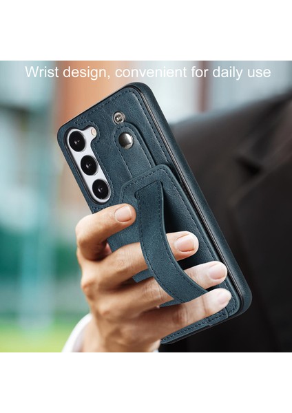 Samsung Galaxy S24+ Retro Pu Deri Kaplamalı Tpu Bilekliği Kickstand Telefon Kabuğu (Yurt Dışından)