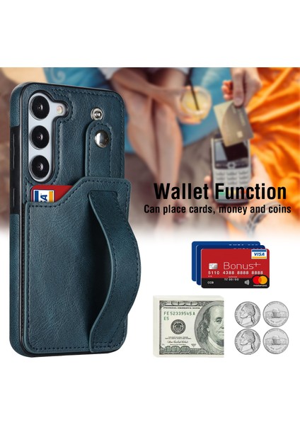 Samsung Galaxy S24+ Retro Pu Deri Kaplamalı Tpu Bilekliği Kickstand Telefon Kabuğu (Yurt Dışından)