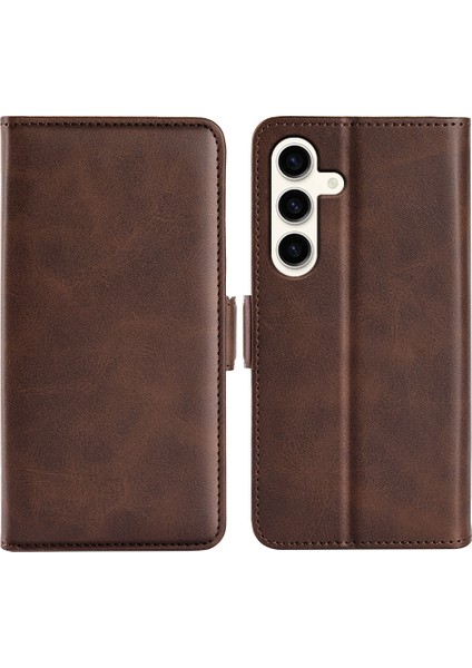 Samsung Galaxy S24+ Çift Manyetik Toka Folio Pu Deri Telefon Kapağı (Yurt Dışından)