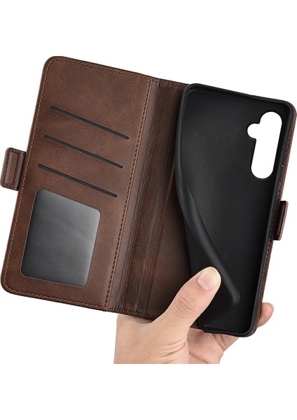 Samsung Galaxy S24+ Çift Manyetik Toka Folio Pu Deri Telefon Kapağı (Yurt Dışından)