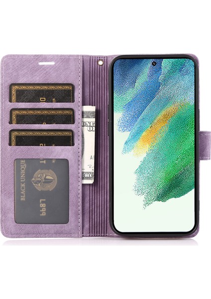 Samsung Galaxy S24+ Deri Kasa Telefon Cüzdanı Orkide Kelebek Deseni (Yurt Dışından)