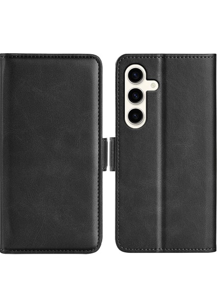 Samsung Galaxy S24+ Çift Manyetik Toka Folio Pu Deri Telefon Kapağı (Yurt Dışından)