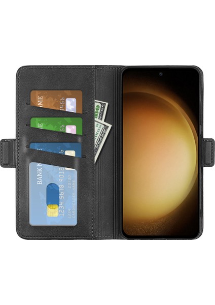 Samsung Galaxy S24+ Çift Manyetik Toka Folio Pu Deri Telefon Kapağı (Yurt Dışından)