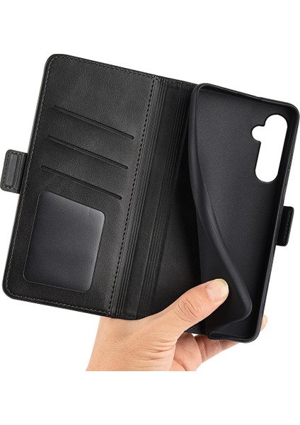 Samsung Galaxy S24+ Çift Manyetik Toka Folio Pu Deri Telefon Kapağı (Yurt Dışından)