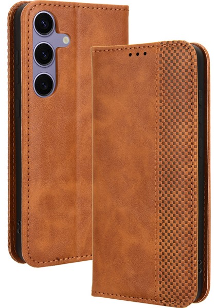 Samsung Galaxy S24+ Cüzdan Telefon Kılıfı Retro Doku Deri Kapağı (Yurt Dışından)