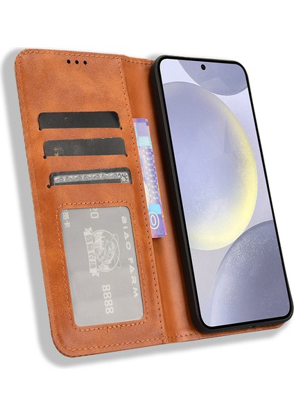 Samsung Galaxy S24+ Cüzdan Telefon Kılıfı Retro Doku Deri Kapağı (Yurt Dışından)