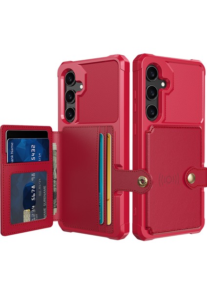 Samsung Galaxy S24+ Pu Deri Kaplamalı Tpu Damla Dayanıklı Kart Tutucu Geri Kılıf (Yurt Dışından)