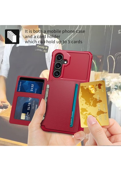 Samsung Galaxy S24+ Pu Deri Kaplamalı Tpu Damla Dayanıklı Kart Tutucu Geri Kılıf (Yurt Dışından)