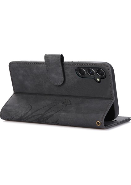 Samsung Galaxy S24+ Deri Kasa Telefon Cüzdanı Orkide Kelebek Deseni (Yurt Dışından)