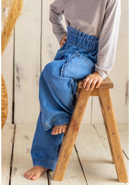 Cebi Fırfırlı Bol Kesim Kot Pantolon 2-7 Yaş Mavi fiyatları
