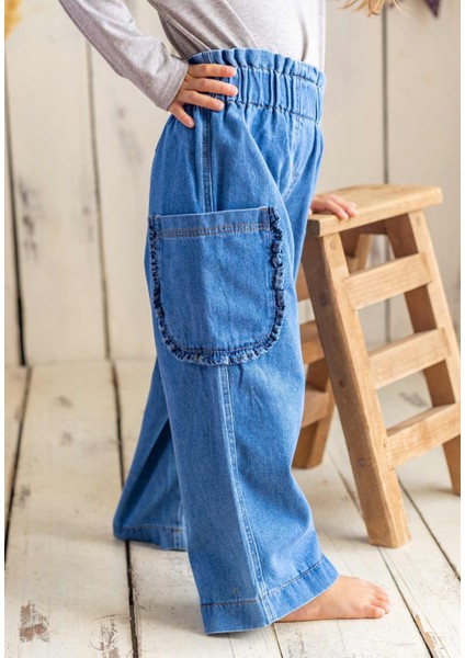 Cebi Fırfırlı Bol Kesim Kot Pantolon 2-7 Yaş Mavi modelleri