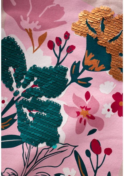 Çiçek Baskılı Pullu Sweatshirt 1-6 Yaş Pudra modelleri