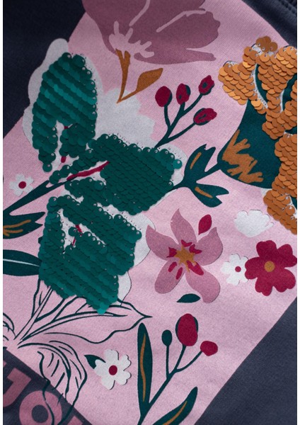 Çiçek Basdkılı Pullu Sweatshirt 1-6 Yaş Lacivert fırsatları