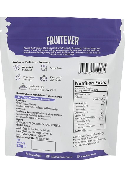 Freeze Dried Yaban Mersini Dondurularak Kurutulmuş 25 gr 3'lü Paket fiyatları