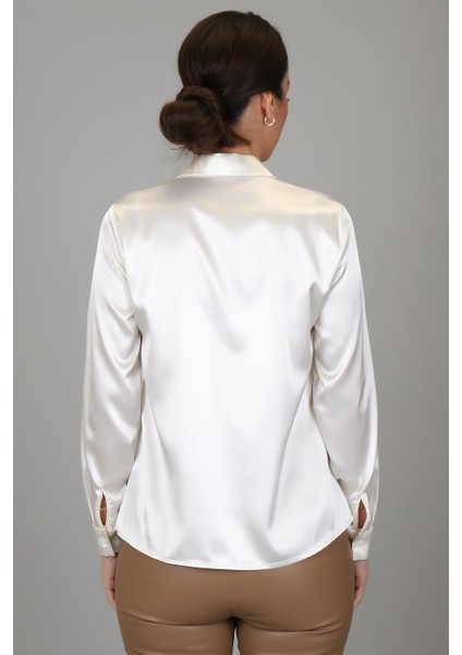 Sweetness Kadın Krem Likralı Saten Uzun Kol Abiye Gömlek indirimleri