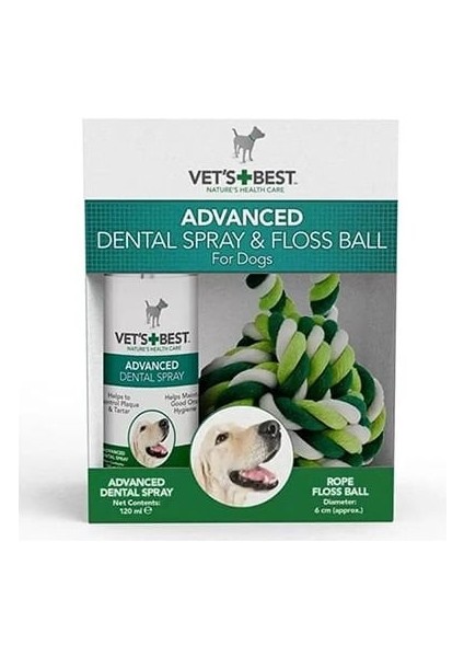 Vet's Best Nane ve Aloe Veralı Köpek Diş Temizleyici Ağız Spreyi ve Halat Top 100 ml