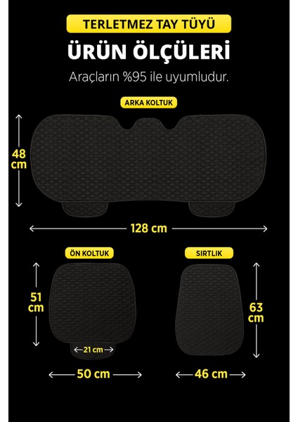 Mısırlı Grup Organic Tay Tüyü Cepli & Terletmez Sırtlı Oto Koltuk Minder Seti - Koltuk Koruma Kılıfı Siyah Beyaz (3'lü Set)