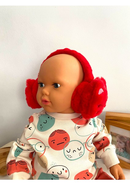 Neşeli Bebekler Kedi Desen 2-8 Yaş Arası Isıtıcı Boy Ayarlanabilir Kulaklık Kırmızı