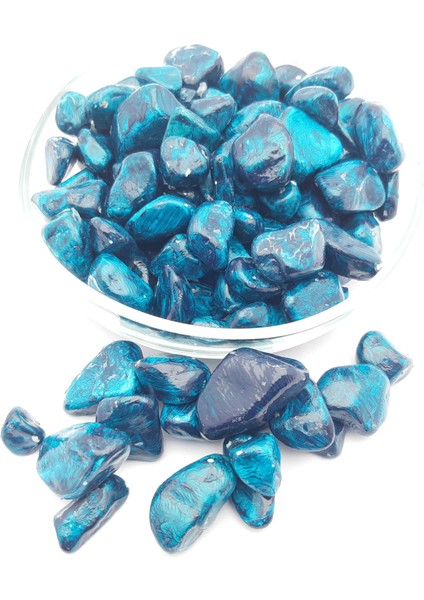 Dekoratif Okyanus Mavisi Renkte Orta (10-25 mm) Çakıl Taşı 350 Gr