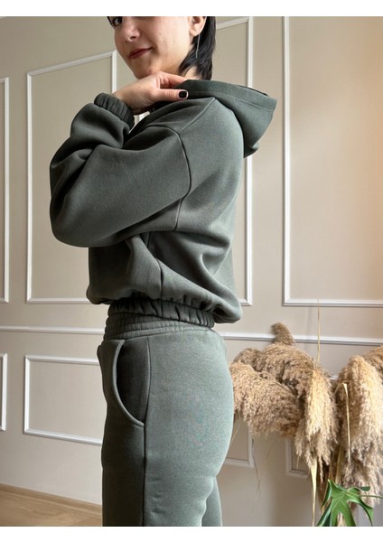 Şardonlu Beli ve Bilekleri Lastikli Kapüşonlu Eşofman Takım fiyatları