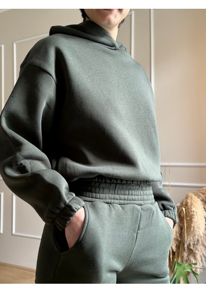 Şardonlu Beli ve Bilekleri Lastikli Kapüşonlu Eşofman Takım fırsatları