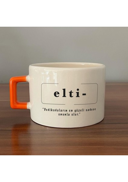 Elti Baskılı Turuncu Kulplu C Fincan
