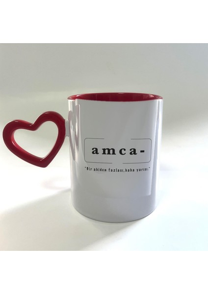 Amca Baskılı Kırmızı Boş Kalp Kulplu Mega Kupa