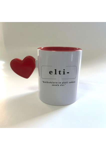 Elti Baskılı Kırmızı Dolu Kalp Kulplu Mega Kupa