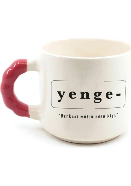 Yenge Baskılı Kırmızı Kulplu Boncuk Kupa