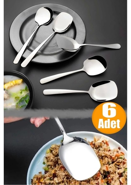 Servis Kaşığı Seti 6 Lı Set Paslanmaz Çelik Lüx Yemek Salata Börek Pasta Fırın Tavuk