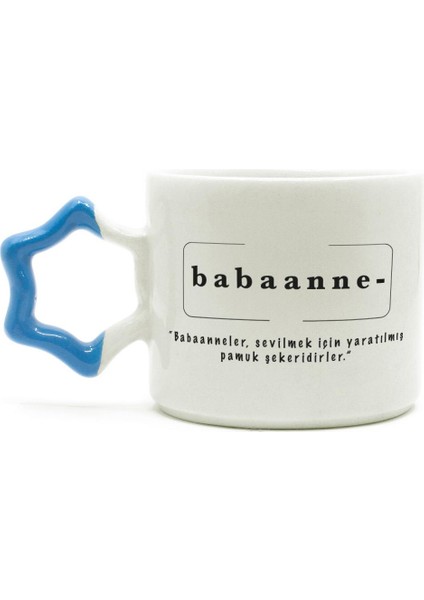 Babaanne Baskılı Mavi Kulplu Yıldız Kupa