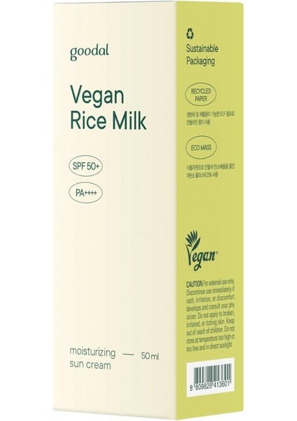 Vegan Rice Milk Moisturizing Sun Cream - Pirinç Sütü Özlü Nemlendirici Güneş Kremi Spf 50+ Pa++++